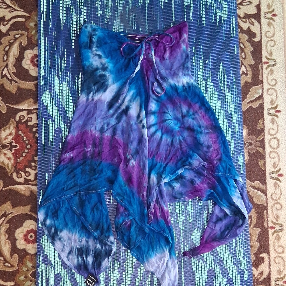 Dimple Dyes Handmade Asymetrical Tie Dye Skirt/ Halter Top Large Blue And Purple